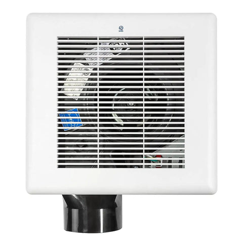 Ultra Quiet 80 CFM Bathroom Exhaust Fan With PSC Motor, Low Hum, square front view showing vented cover and black duct