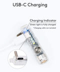 Aurora A8 G4 Keychain Flashlight USB C Rechargeable 5000K High CRI 420 Lumens showing charging indicator and USB-C port close-up