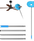 Ceiling Fan Cleaner Duster With Adjustable Extension Pole And Interchangeable Head for fan blades, cobwebs, walls, blue.
