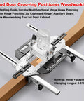 Foolproof Wood Door Grooving Positioner Featuring Flexible Door Hinge Router Template For Hella Smooth Alignment And Quick 0 To 310mm Clamping Range On Pro Tradesman Jobs with metal and plastic components.