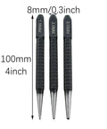 Heavy Duty Knockout Center Punch And Drill Hole Locator Set Includes One Five Mm Two Mm Three Mm Black Alloy Steel tools on display.