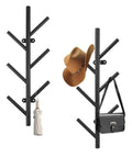 2 Pack Vertical Coat Rack Wall Mount, Metal Slim 16 Inch Wall Hat Rack for Entryways and Closets, black, holds hat and bag