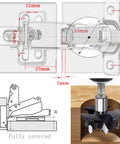Diagram of 2 pcs 165 degree soft close fully covered frameless cabinet hinge with dimensions and installation detail