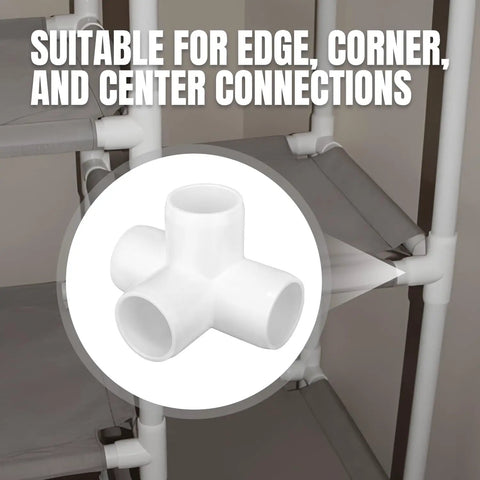 20 Pack 1/2 Inch Four Way PVC Fittings Furniture Grade Pipe Elbow Connectors in use for DIY builds, furniture building, white gloss finish