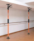 Front view of VEVOR cabinet jack support poles, orange steel telescoping rods with clamps, two units.