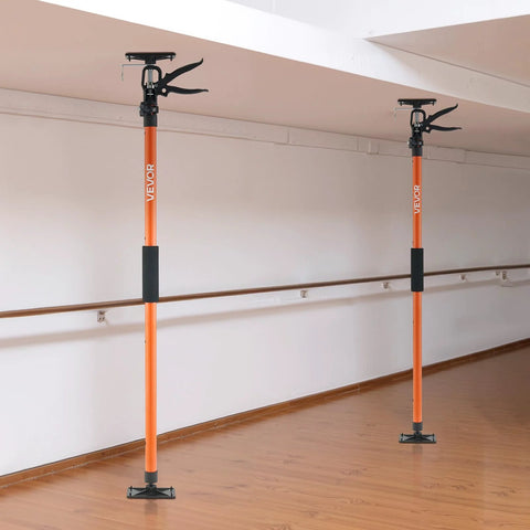 Front view of VEVOR cabinet jack support poles, orange steel telescoping rods with clamps, two units.