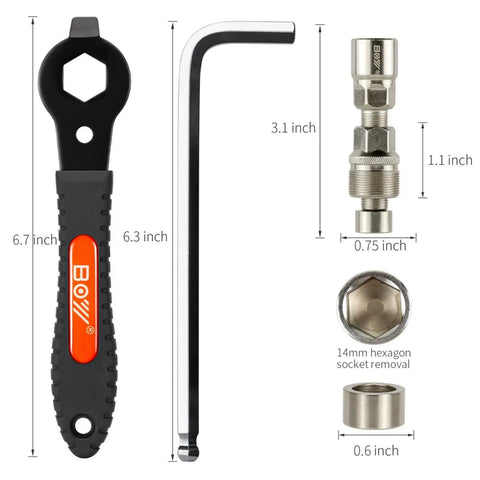 Crank Puller Tool Set For Bikes With Allen Wrench Square Crank Remover Kit Compatible With ISIS Drive And Octalink dimensions display