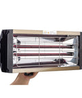 Handheld infrared paint dryer showing heating elements, designed for fast car body repair primer drying and adhesive scraping jobs.