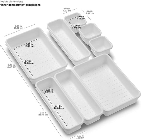 Interlocking Bin Pack 8 Piece Set For Home Organization And Office Storage Junk Drawer Friendly Modular Drawer Organizer System With Durable Non Slip Bins In White Custom Configurations For Shelves Desks And Cabinets