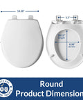 Soft Close Toilet Seat With Durable Plastic Construction Extra Stability Bumpers And Secure Hinges Made In USA Round White Quiet Close No Wiggle Easy Install Smooth Contours For Modern Or Classic Bathrooms dimensions