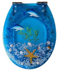 Heavy Duty Resin Toilet Seat With Lid Boasting Vivid 3D Ocean Details And Smooth Shell Motifs Soft Close Bath Accessory with dolphins