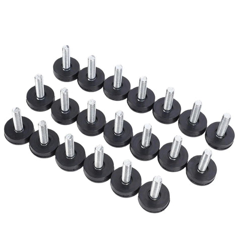 M6 Threaded Furniture Glide Pads With PTFE Levelers, 20 Pack Antislip Sliders arranged diagonally, black and silver color