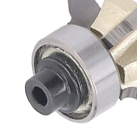 Heavy Duty Jiawu 1/4 Inch Shank Corner Round Router Bit 4 Flute Carbide for woodworking, close-up of cutting edge.