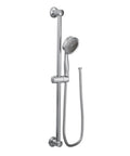 Chrome Eco-Performance Detachable Handheld Showerhead with 69 inch hose and 24 inch slide bar, adjustable height displayed