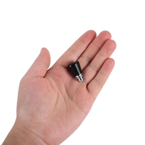 Four Piece Heavy Duty Mechanical Knob Plunger With Rock Solid Spring Lock Pin shown in hand, black steel, compact for industrial use.