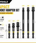 All In One 14 Piece Impact Socket Adapter Kit With Quick Release Magnetic Drill Bit Extensions shown in various sizes.