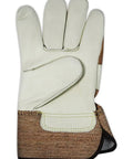 DuraMaster Select Cow Grain Leather Palm Work Glove With PE Cuff Gunn Cut Wing Thumb Full Leather Index Fingers Brown Denim Back 2XL