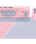 Dope Pink Mechanical Gaming Keyboard And Mouse Combo With Full Spectrum RGB Backlighting Smooth Action Keys And Ultra Portable Mouse Pad viewed from above.