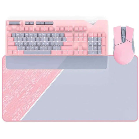 Dope Pink Mechanical Gaming Keyboard And Mouse Combo With Full Spectrum RGB Backlighting Smooth Action Keys And Ultra Portable Mouse Pad viewed from above.