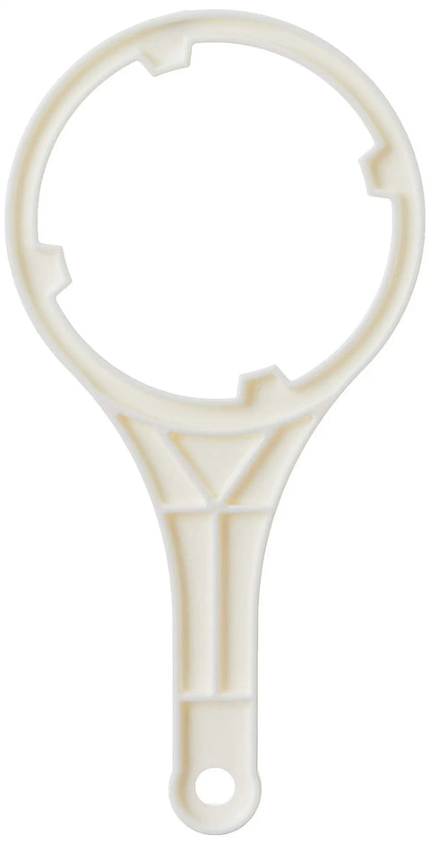 White filter wrench for Whole House Water Filtration System For Fifteen Thousand Gallon Capacity With Three Quarters Inch Inlet And Outlet Universal Five Hundred Series Poly Block Cartridge Improves Clarity And Taste At The Kitchen Faucet Blue Three Year Warranty