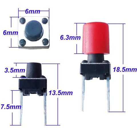 84 Pcs Momentary Tactile Push Button Switch Kit 6x6x8mm With 7 Color Button Caps Black Red Blue Yellow White Green Gray 12 Pieces Each