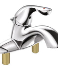 Classic Single Handle Bathroom Faucet Chrome 4 Inch Center Set Solid Brass Body Includes Metal Pop Up Drain Vandal Resistant Lever Hot Cold Graphics WaterSense Certified Lifetime Limited Warranty