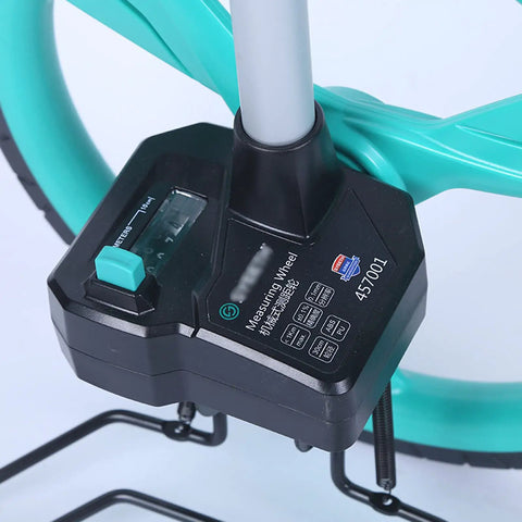 Close-up of Heavy Duty Large Road Construction Measuring Wheel With Mechanical Counter And Telescopic Handle built tough for surveyors.
