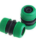 Two Pack Hose Connector Garden Joiner Mender, Quick Repair Connection For Damaged Hoses, Leakproof Splicer, Easy Install, Plastic PP Hose Repair Kit, Fits Most Garden Hoses, shown in side view with green plastic ends