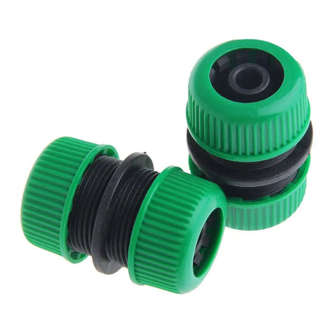 Two Pack Hose Connector Garden Joiner Mender, Quick Repair Connection For Damaged Hoses, Leakproof Splicer, Easy Install, Plastic PP Hose Repair Kit, Fits Most Garden Hoses, shown in side view with green plastic ends