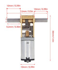 Heavy Hitter Brushed DC Gear Motor Churning Out Steady 34RPM Torque Via Dual Shafts And All Steel Gears, detailed view with measurements.