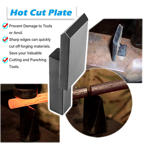 1 Inch Hardy Tool Set For Blacksmithing Forge Hot Cut Stake in use, showing cutting of hot metal, square shank visible