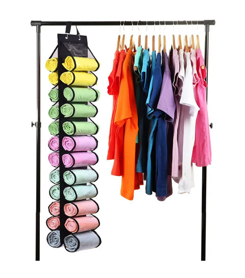 Leggings Storage Roller Organizer With 24 Clear Compartments, Foldable Portable Closet Rack For Leggings, Shirts, Or Jeans