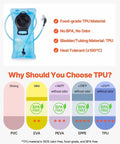Hydration Backpack With 2L Water Bladder, 25L Large Capacity, leakproof TPU reservoir detailed material features and benefits