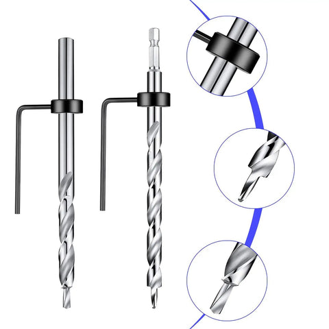 4 Pack Three Eighths Inch Pocket Hole Drill Bits With Depth Stop Collar One Quarter Hex Shank And Round Shank Replacement Twist Step Drills