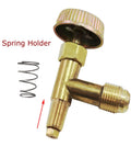 Propane Gas Inlet Fitting For Range And Cast Stove, Easy DIY Install 3 Eighths Inch Male Flare Swivel, Needle Valve With 0.047 Inch Orifice Jet, Air Intake Burner Damper With Spring Holder, Spare Parts shown with spring holder detail.