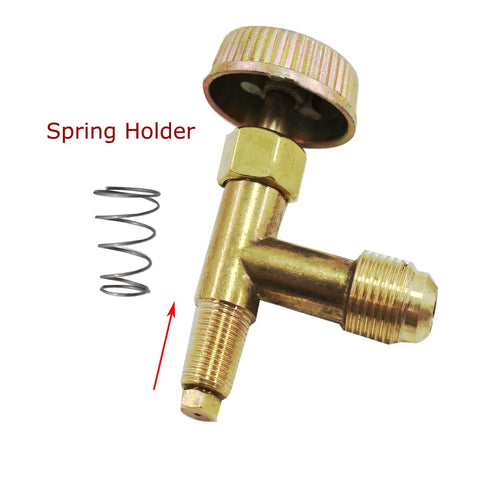 Propane Gas Inlet Fitting For Range And Cast Stove, Easy DIY Install 3 Eighths Inch Male Flare Swivel, Needle Valve With 0.047 Inch Orifice Jet, Air Intake Burner Damper With Spring Holder, Spare Parts shown with spring holder detail.