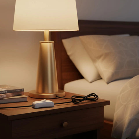 White Thumb-Control Inline Power Button Switch For Lamps And Small Devices Dual Pole AC Handles 12V To 250V Up To 2A on bedside table