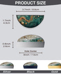 Size details of 2 Pack Teal Beach Gold Fluid Cabinet Pulls, 3 Inch Hole Center, with semicircle design and marble pattern.