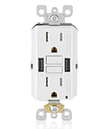 Front view of 15A GFCI USB In Wall Charger Outlet With Dual USB Ports, SmartlockPro Combo, fast charge, self test ground fault protection.