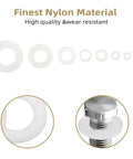 Nylon Flat Washer Set With Eight Sizes M2 M2.5 M3 M4 M5 M6 M8 M10 for Electrical Connections, white washers and bolt close-up
