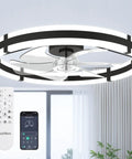 24 Inch Low Profile Ceiling Fan With Bright Led Light And Super Quiet Remote Control Sleek Black Design in modern living space.
