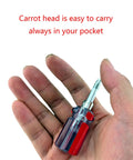 Hand holding Grab And Go Mini Screwdriver Set For Home DIY And Quick Fixes, Double Ended With Flathead And Phillips Tips.