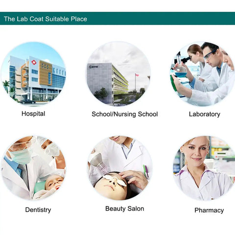Various settings like hospital, school, lab suitable for White Unisex Lab Coat For Men And Women Doctor Dentist Scientist Coat DIY