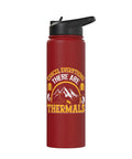 Red insulated stainless steel water bottle featuring 'Cancel Everything There Are Thermals' design for sailplane pilots and glider enthusiasts.