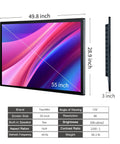 Next Level 55 Inch Interactive Touchscreen Monitor With Slick 4K Smart Board Display dimensions and details.