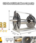 Heavy Duty Stainless Steel Garden Hose Reel With 10 Pattern Spray Nozzle, 328 feet capacity, wall mount or floor use.