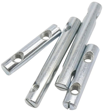 Five Piece Heavy Duty Galvanized Slotted Pins With Double Hole Nuts M8x60mm Cross Cylinder Hardware showing slotted pins with nuts.