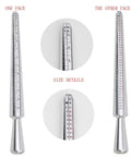 Ring Sizer Kit With 27 Piece Gauge Set For Finger Sizing Aluminum Mandrel and Stainless Steel Gauge showing US and EU sizes