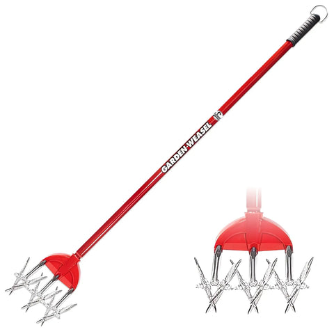 Rotary Cultivator With Detachable Tines And Long Handle For Aerating Soil, Weeding, Cultivating, And Lawn Reseeding