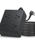 Slim 5 Ft Power Strip With 8 Outlets And 4 USB Ports USB C Included Ultra Thin Flat Plug 0.27 Inch 3 Sided Outlet Extender Black